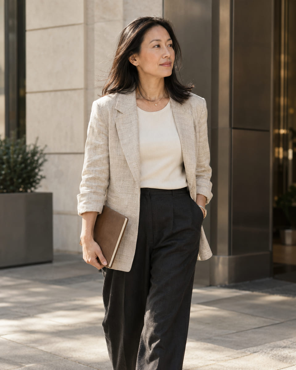 Illustrative portrait of a financial professional outside an office